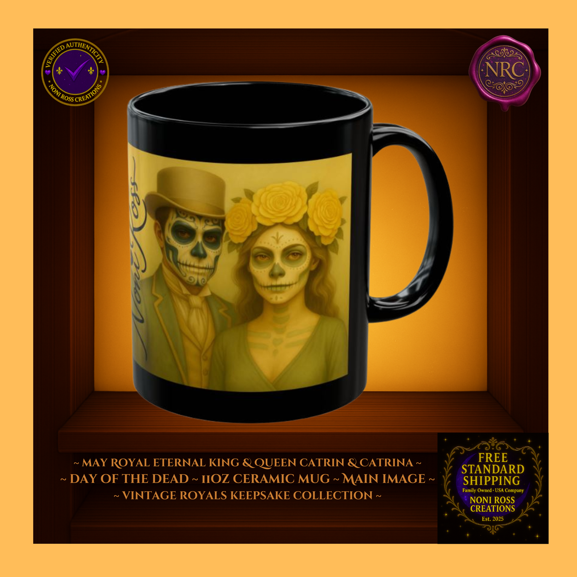 May Eternal King & Queen Catrin & Catrina Mug Set 11 oz in blush rose and gold tones | 💖 Noni Ross Creations