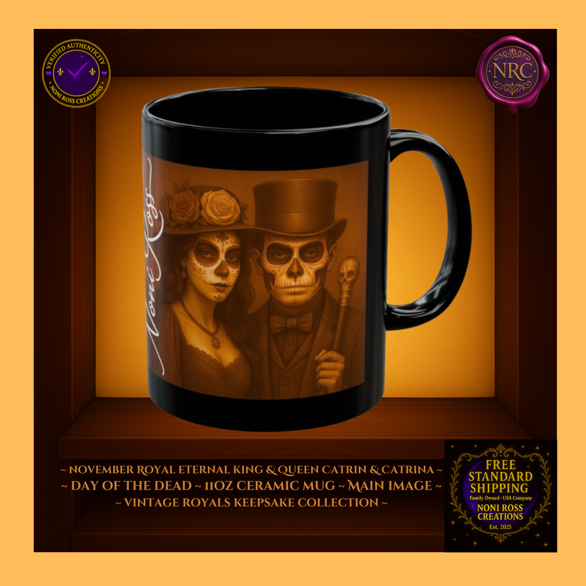 November Eternal King & Queen Catrin & Catrina Mug Set 11 oz in silver, gray, and rose gold tones | 💜 Noni Ross Creations