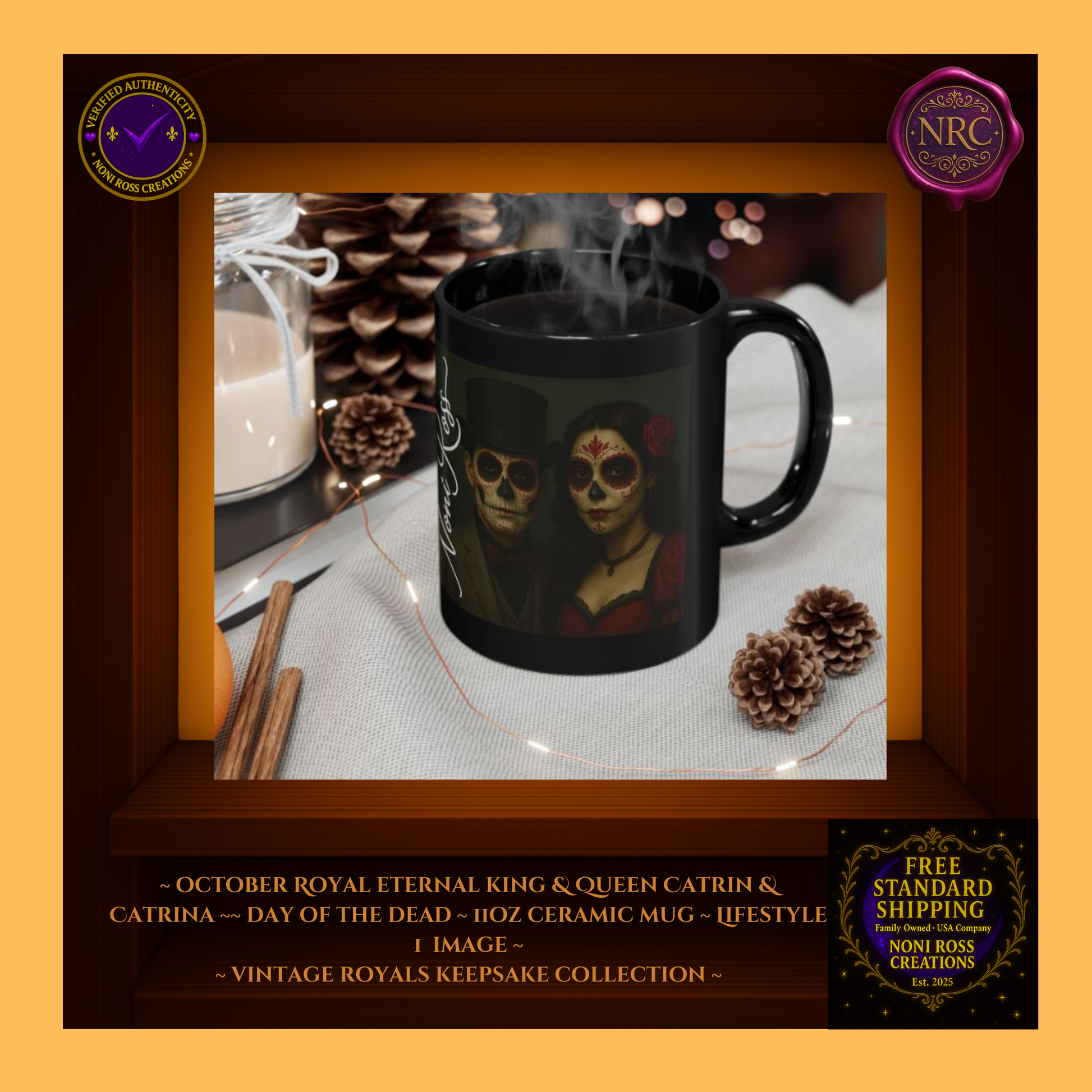 October King & Queen Mug Set displayed with candles and pumpkins — autumn royal ritual | 💜 Noni Ross Creations