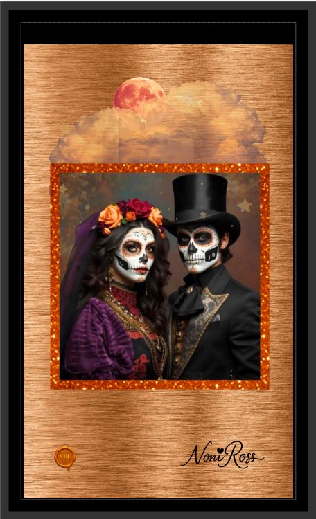 Day of the Dead Royal Couple Curtain Copper Twilight 50x84 | Noni Ross Creations