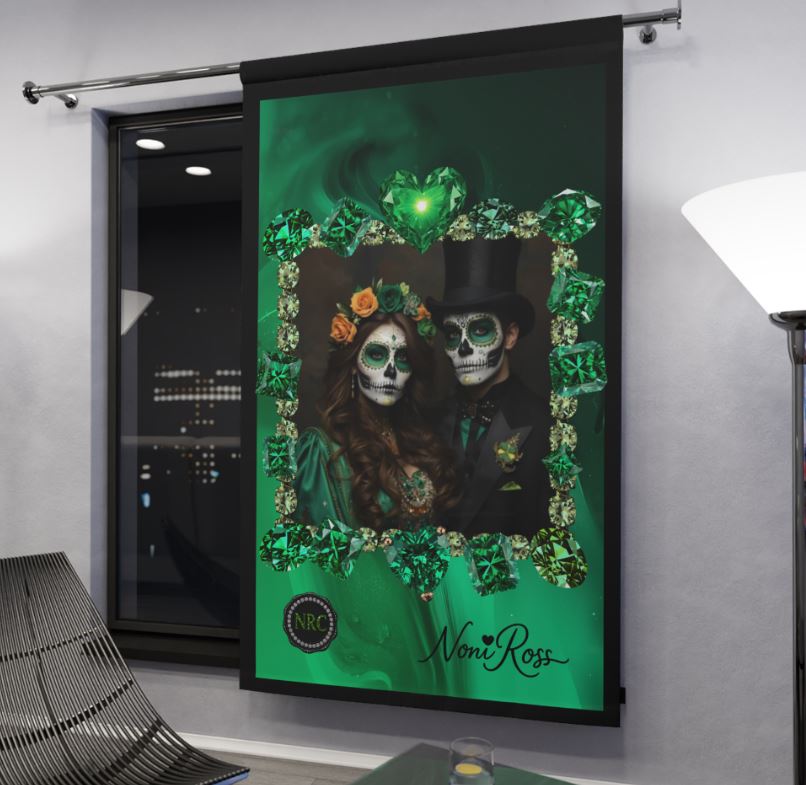 Luxurious emerald and onyx curtain accenting moody interior | Noni Ross Creations