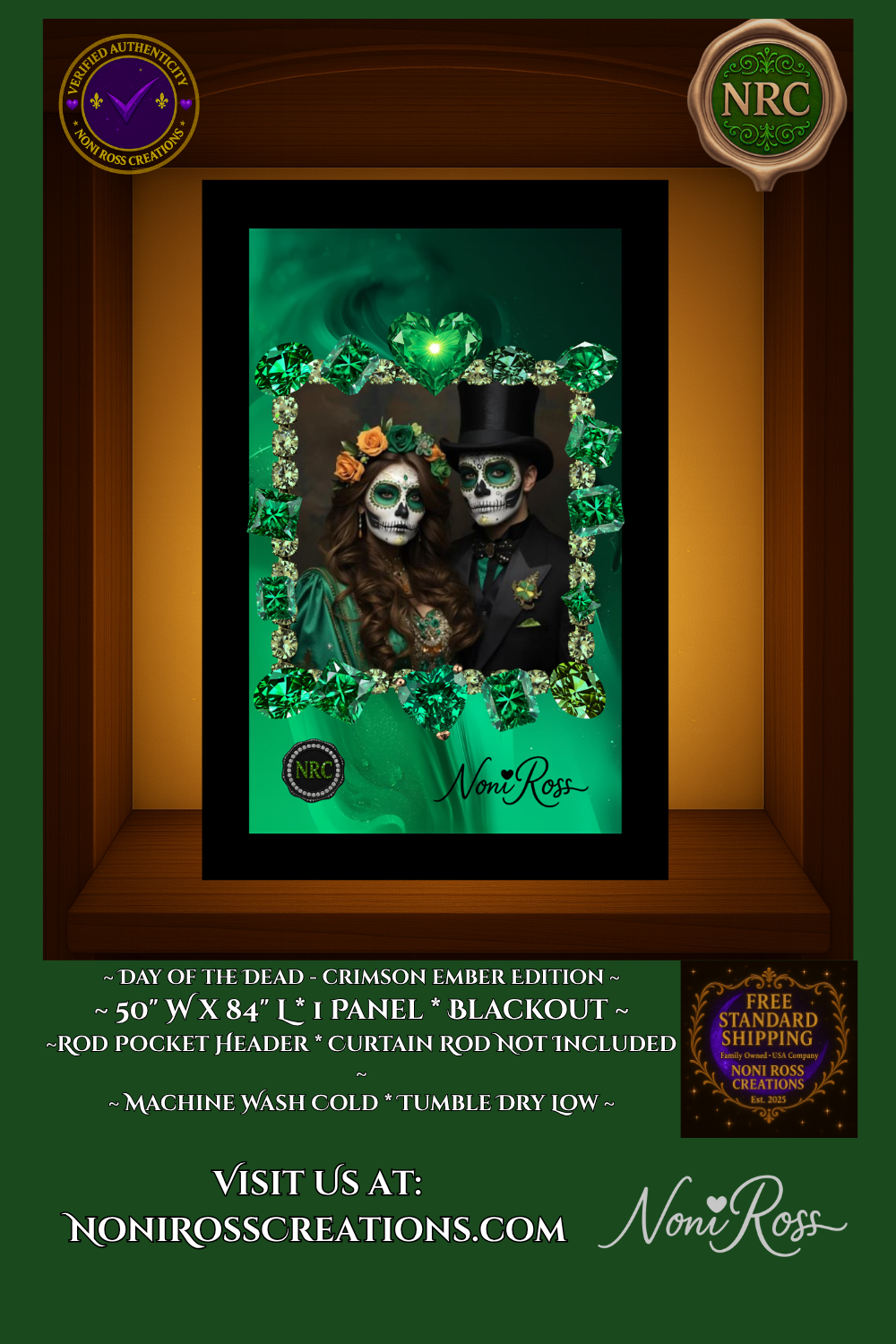 Emerald Solace Edition Gothic Curtain – emerald, crimson & onyx tones | Noni Ross Creations