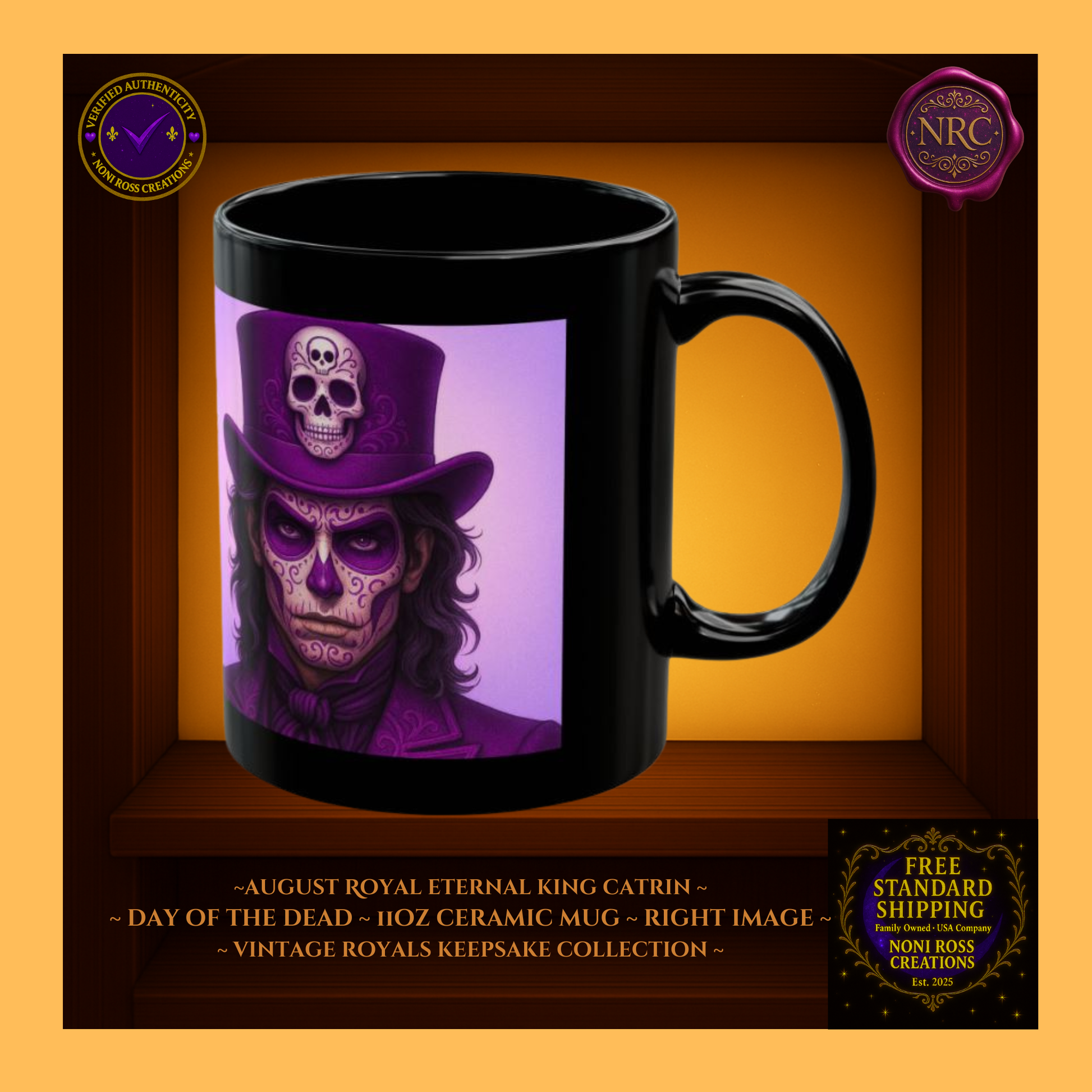 Right side — August King Catrin Mug with amber lighting and champagne accents | regal gothic art