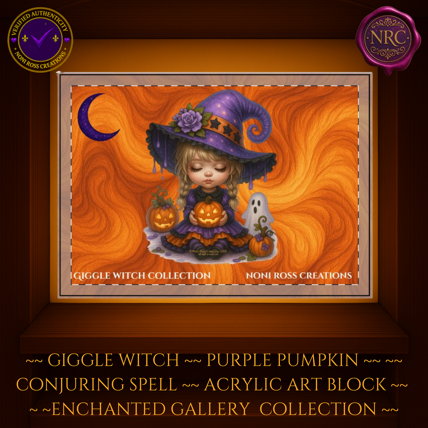 Giggle Witch Purple Pumpkin Conjuring Spell Block by Noni Ross Creations