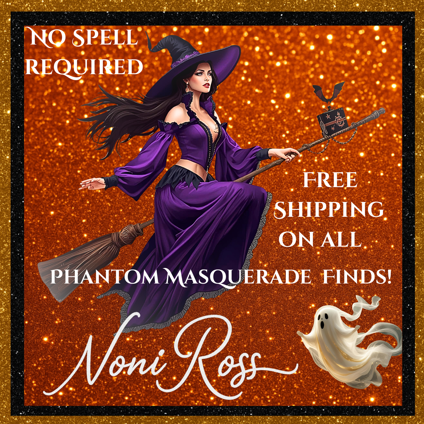 Free Standard Shipping Halloween badge for Noni Ross Creations—orange and black promo stamp