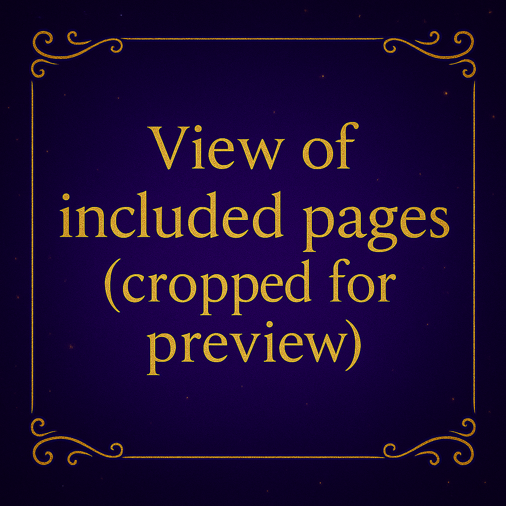 Gold ornate frame with text ‘View of included pages (cropped for preview)’ used in Noni Ross Creations digital planner listings.