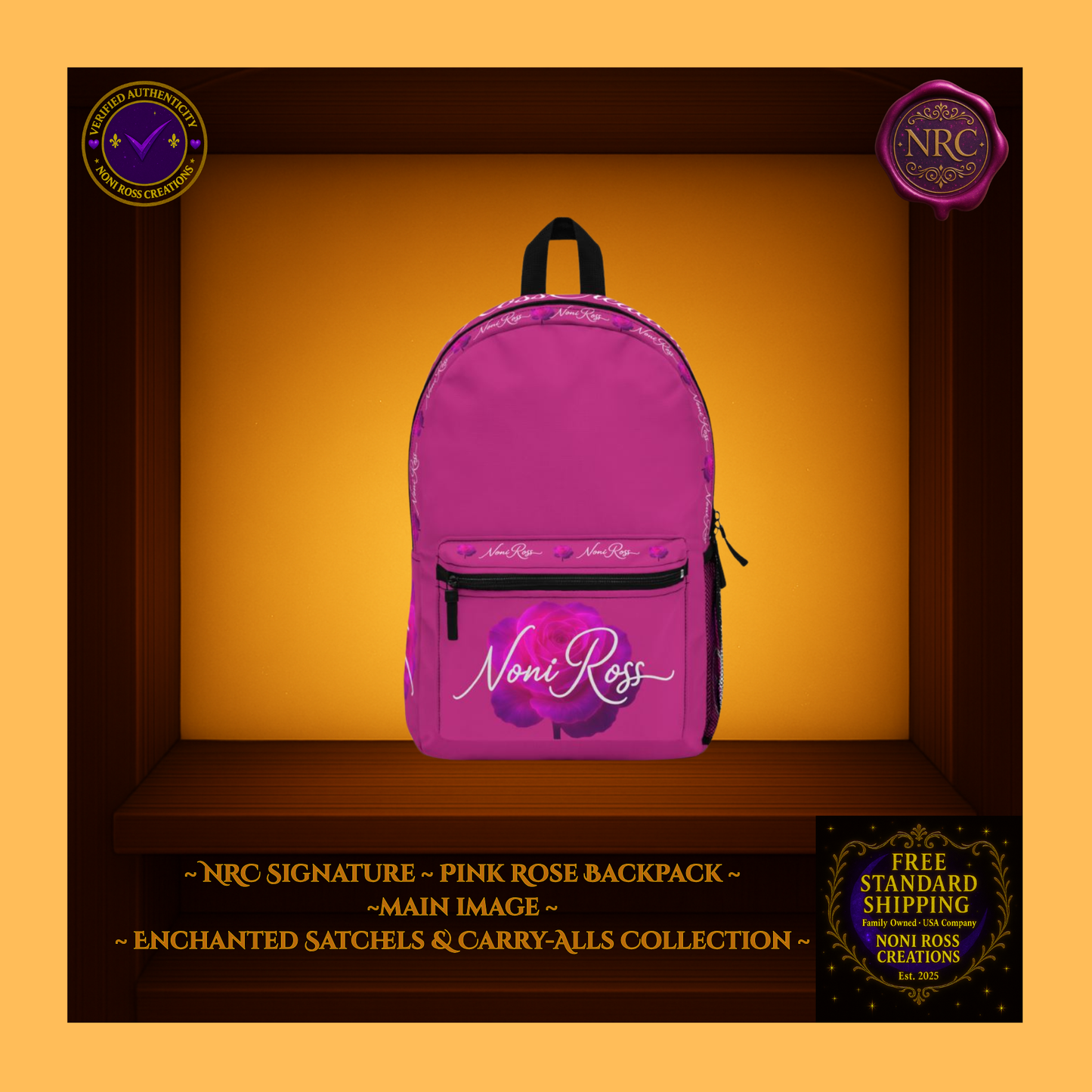 NRC Signature Pink Rose Backpack | Enchanted Satchels & Carry-Alls by Noni Ross Creations