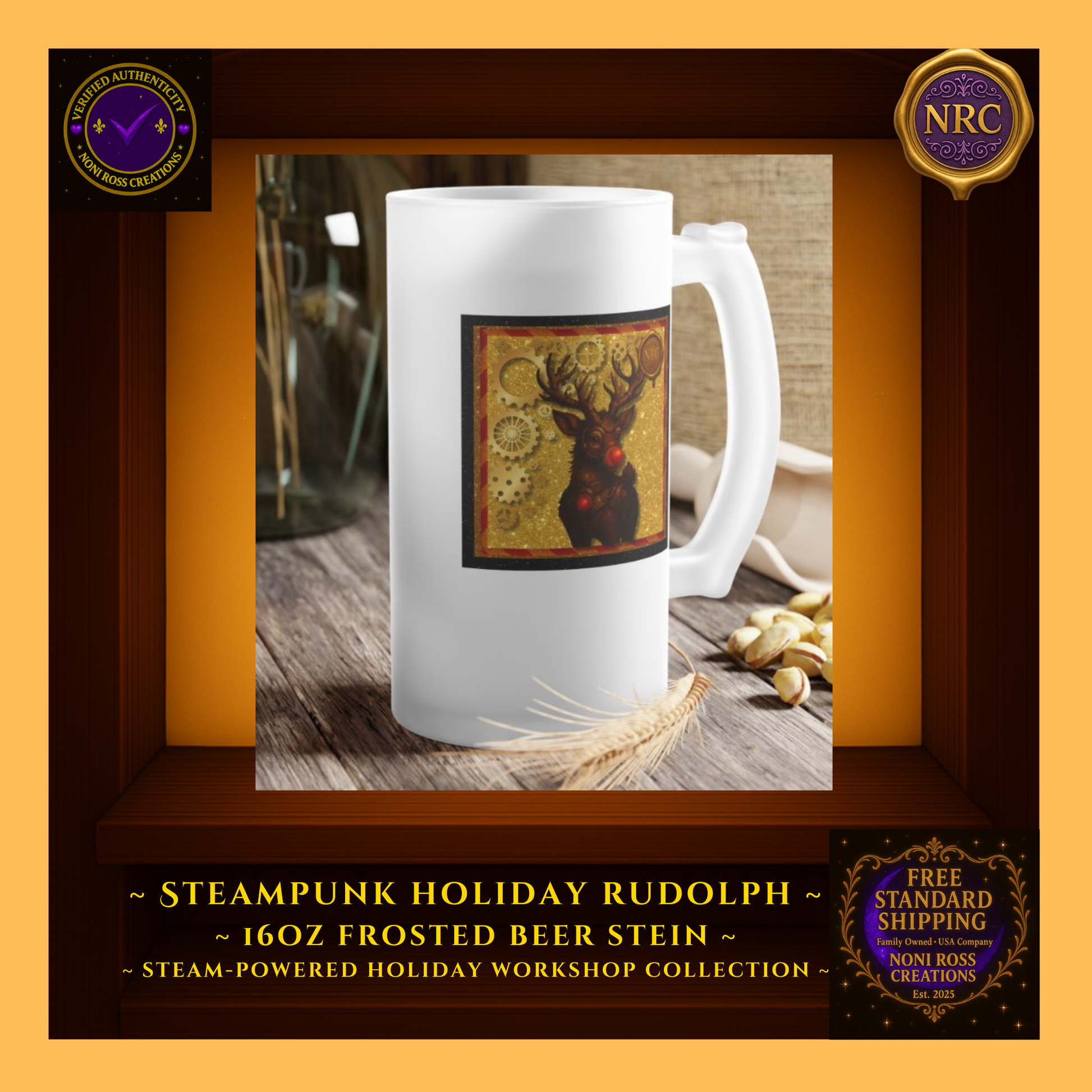 Left-side profile of Rudolph stein highlighting edge of artwork and classic D-handle.