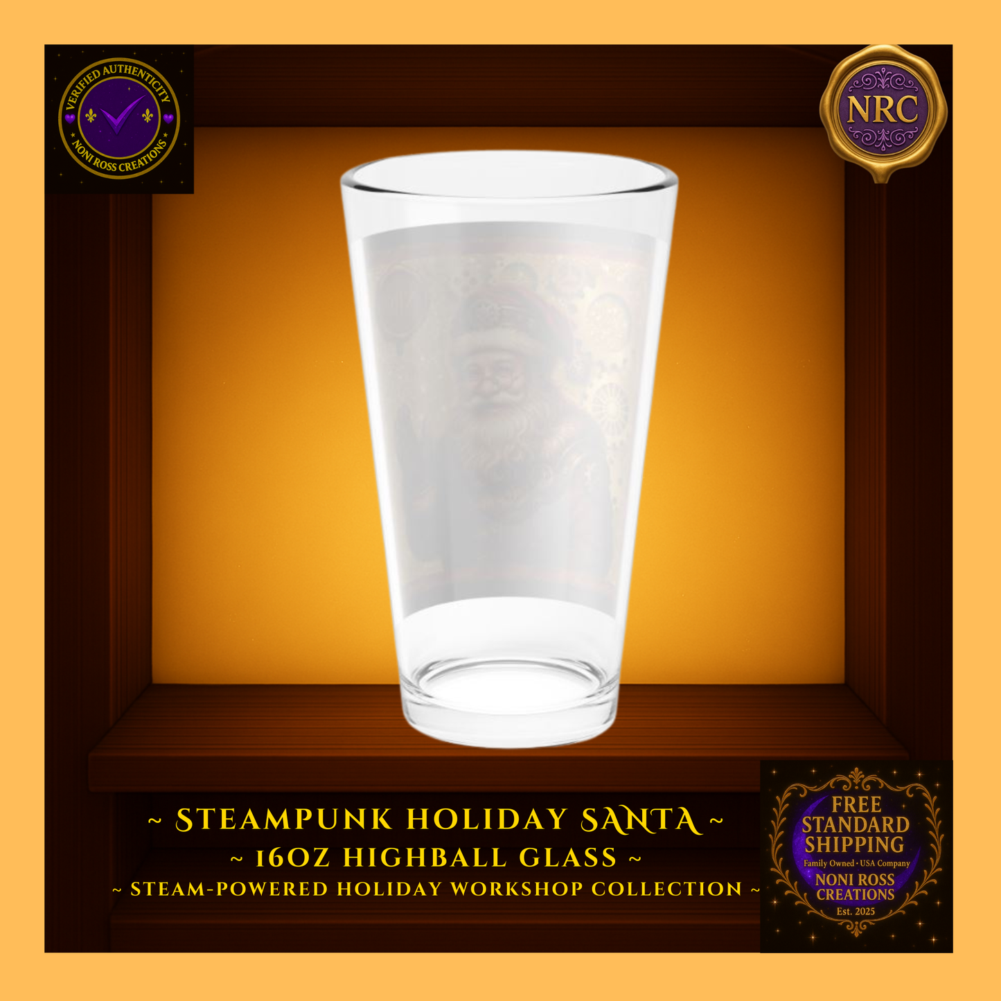 Back view of highball glass showing full wrap design continuity and smooth clear surface.