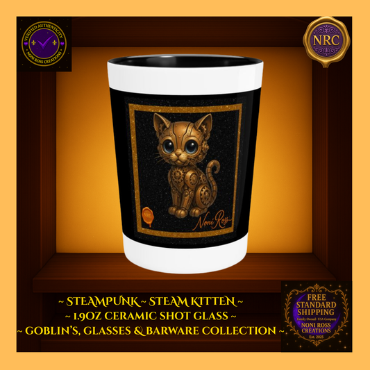 Steampunk Puss Ceramic Shot Glass by Noni Ross Creations