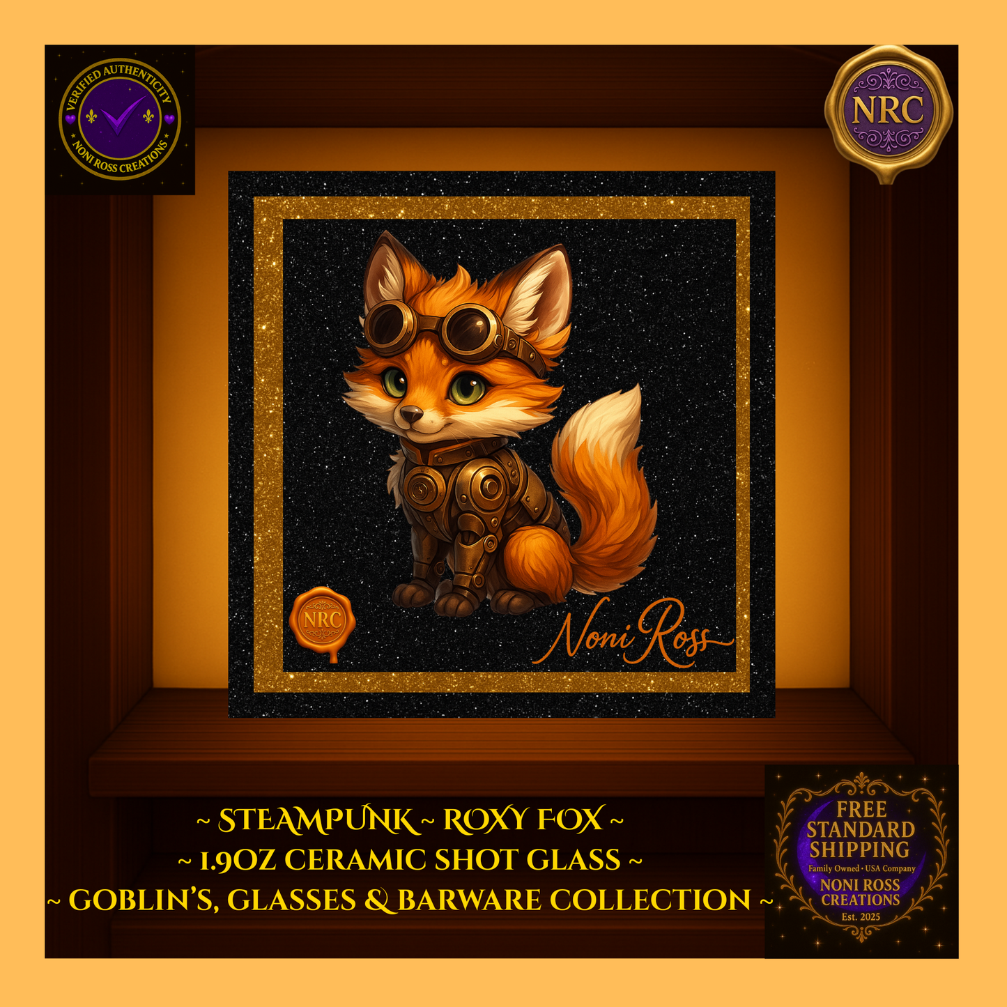 Steampunk Fox Punk Ceramic Shot Glass by Noni Ross Creations