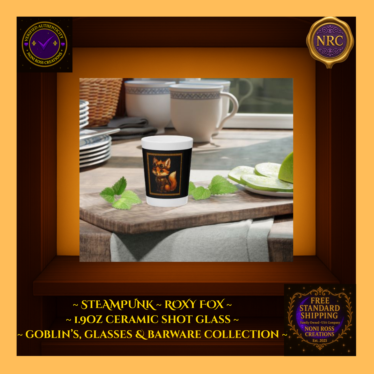 Steampunk Fox Punk Ceramic Shot Glass by Noni Ross Creations