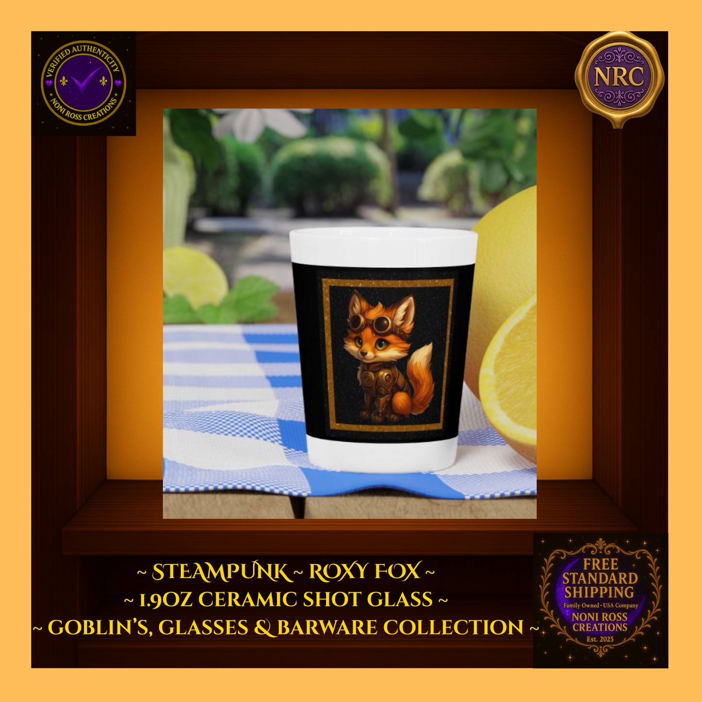 Steampunk Fox Punk Ceramic Shot Glass by Noni Ross Creations