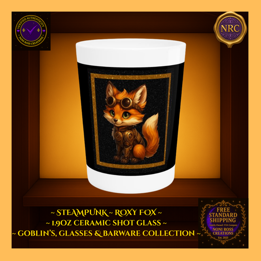 Steampunk Fox Punk Ceramic Shot Glass by Noni Ross Creations