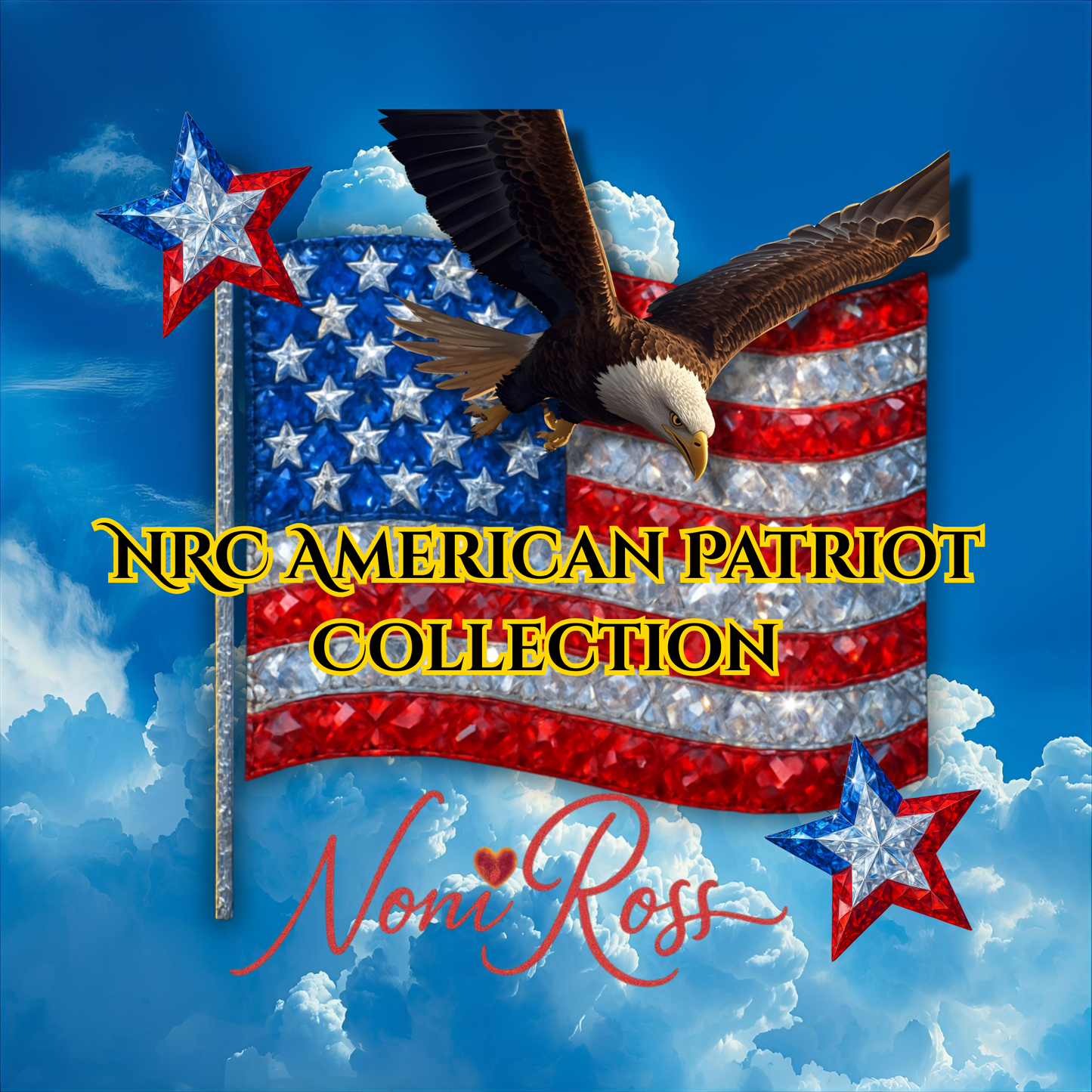 “NRC American Patriot Collection badge with jeweled flag, soaring eagle, and red-white-blue star.