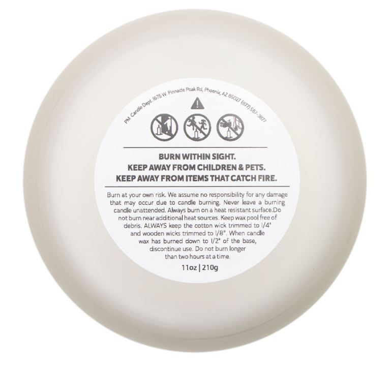 Candle bottom label view 11oz frosted glass coconut soy wax candle product base