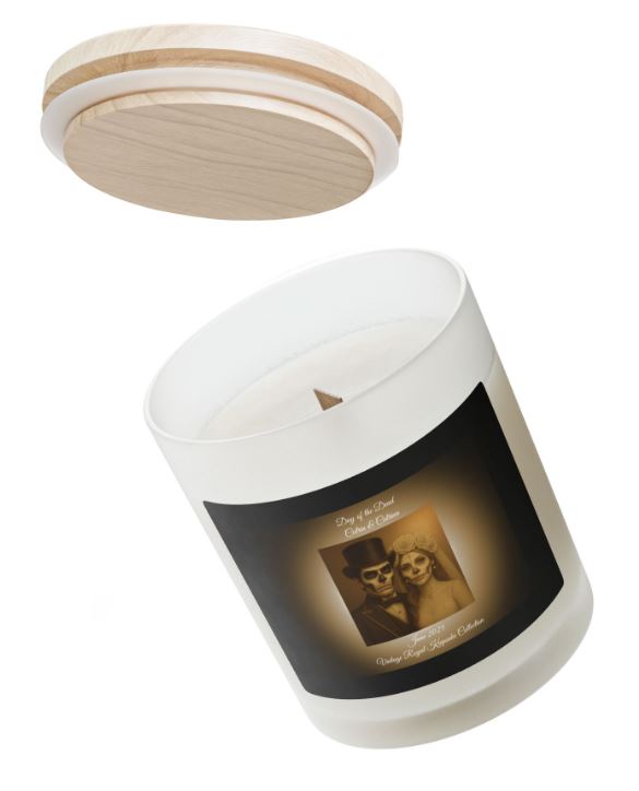 Frosted glass candle wooden wick cozy setting mockup relaxation candle scene