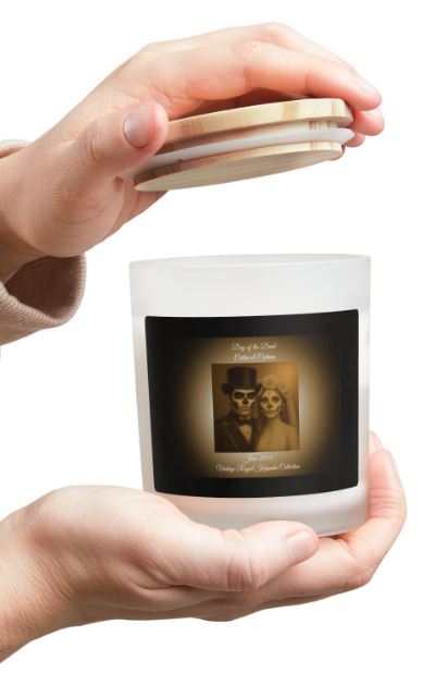 Day of the Dead candle bedside decor mockup moody gothic candle ambiance