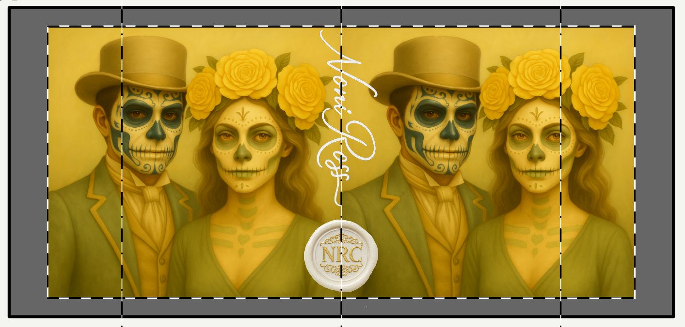 May Day of the Dead couple mug close up yellow sugar skull faces detailed gothic design
