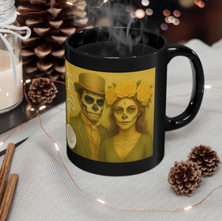 May yellow Day of the Dead couple mug styled mockup sugar skull king queen