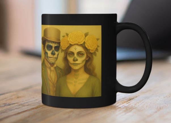 May Day of the Dead mug yellow couple design mockup Noni Ross Creations