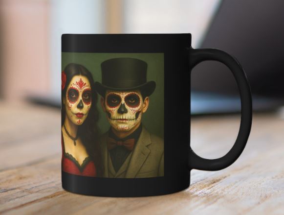 October Day of the Dead mug Halloween couple design mockup Noni Ross Creations