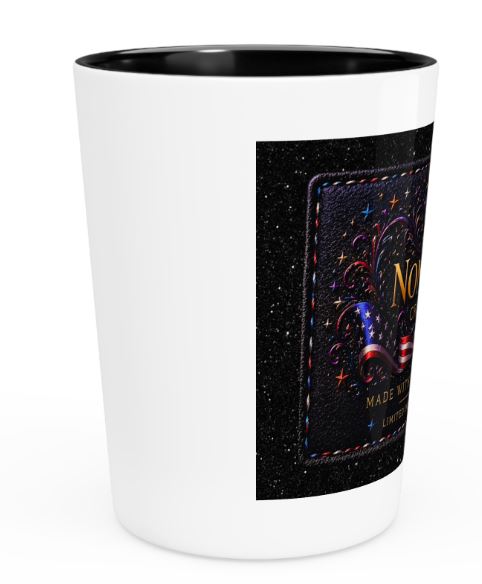 Side view of black interior shot glass highlighting contrast between outer design and dark interior