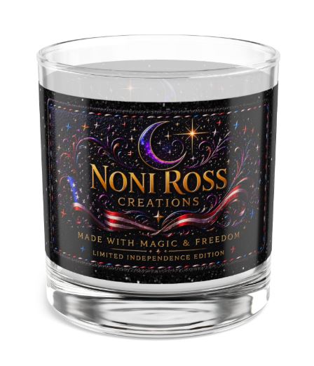 Back view of 10oz rocks glass showing starry night wraparound print design