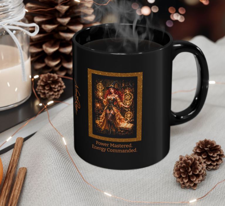 arcane Noni mug displayed on clean background highlighting gold and black premium design