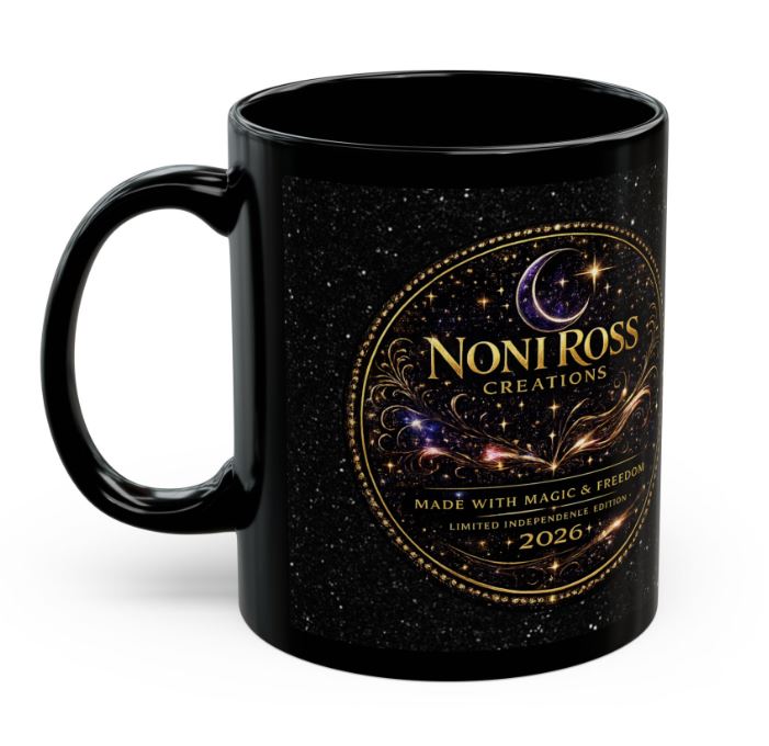 Left side view of signature series mug with elegant gold seal and star accents