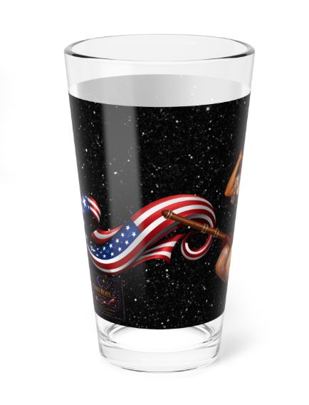 Left side view of patriotic Noni broom witch highball glass showing detailed red white and blue design elements | Noni Ross Creations