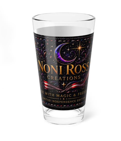16oz highball glass with NRS signature celestial design and patriotic accents front view