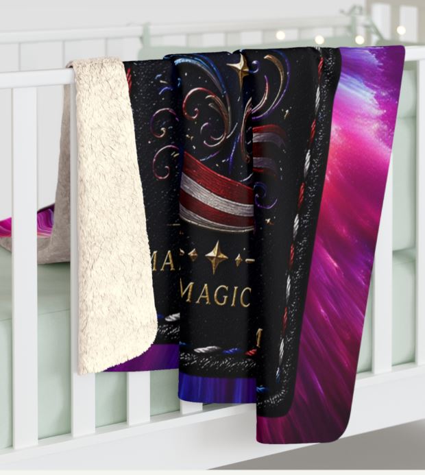 NRC fleece blanket styled in reading nook with chair and decorative pillows