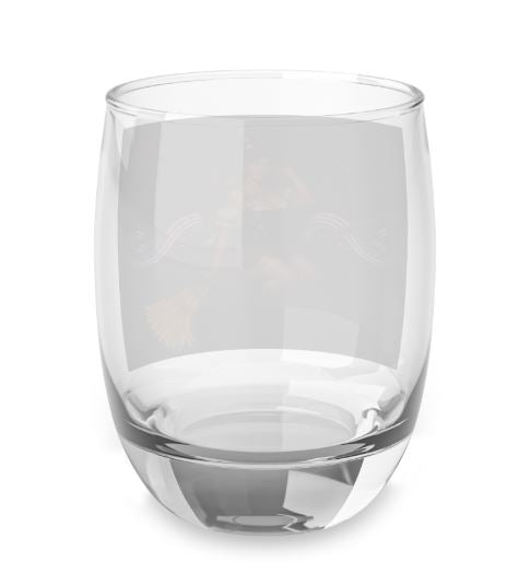 Back view of 6oz wine tumbler showing clear glass and single-sided print design