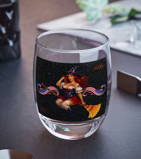 Close-up mockup of wine glass showing detailed glossy print and vibrant colors