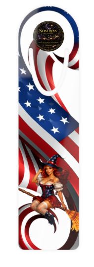 patriotic Noni aluminum bookmark featuring red white and blue design with witch artwork by Noni Ross Creations