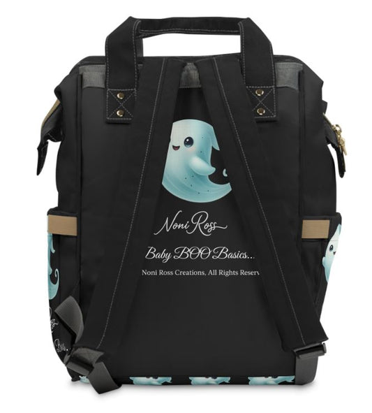 black diaper bag backpack back view with adjustable straps and structured design Noni Ross Creations