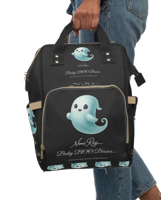 ghost diaper bag lifestyle mock up BOO Crew baby backpack stylish everyday use Noni Ross Creations