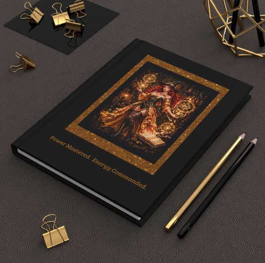arcane Noni journal displayed on desk with gold and black accessories in luxury workspace setting

