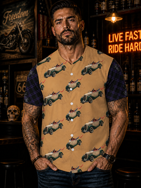 Male model wearing Noni Speedster two-tone jersey front view showing structured fit and bold sleeve contrast
