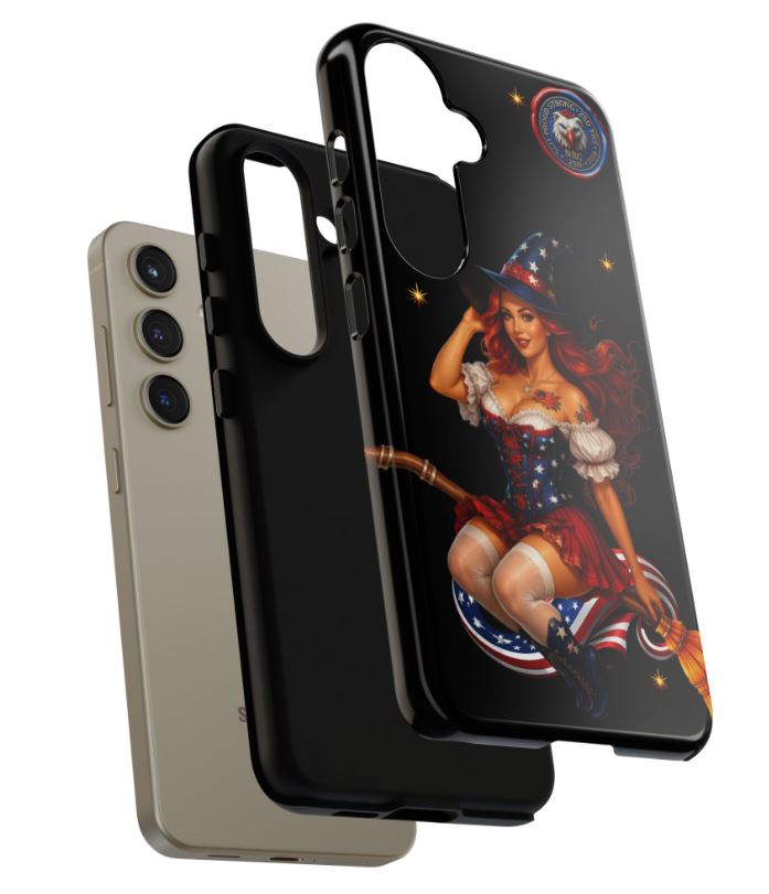 close-up of Samsung S24 phone case showing high-definition witch artwork