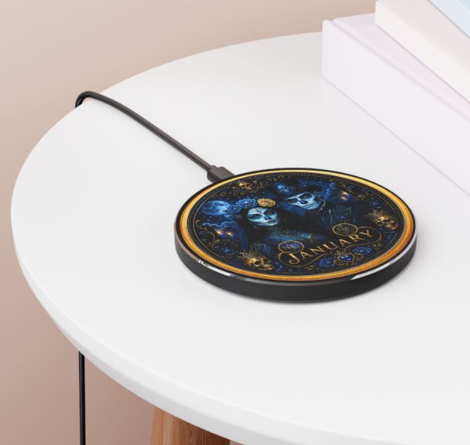 Eternal Royals June Wireless Charger | Gothic Skeleton Couple Qi Charging Pad | Dark Fantasy Desk Decor | Celestial Phone Charger