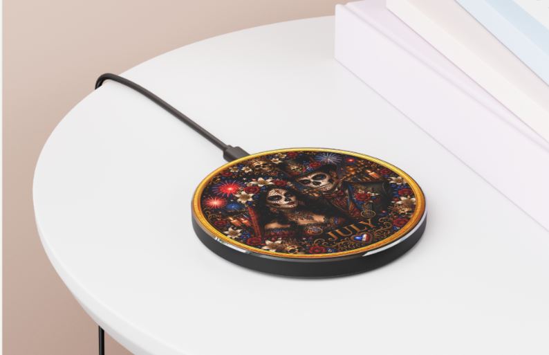 Eternal Royals July Wireless Charger | Gothic Skeleton Couple Qi Charging Pad | Dark Fantasy Desk Decor | Celestial Phone Charger