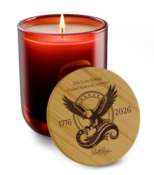 cranberry red patriotic soy candle with engraved american eagle lid 250 years strong independence edition 2026
