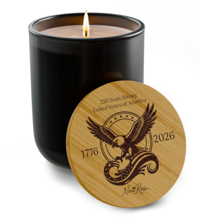 matte black patriotic candle with engraved bamboo lid american eagle 1776 2026 limited independence edition design