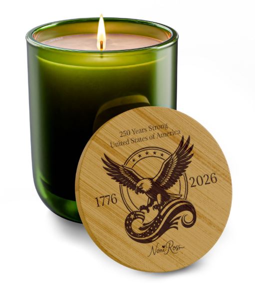 vineyard olive patriotic candle with engraved bamboo lid american eagle 1776 2026 limited independence edition design