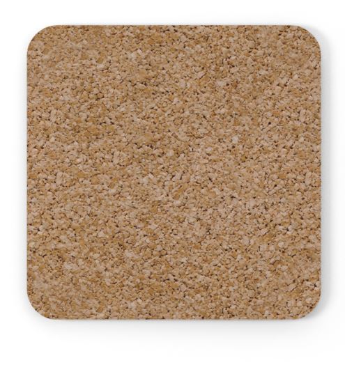 Back view of square cork coaster showing cork base for grip and surface protection